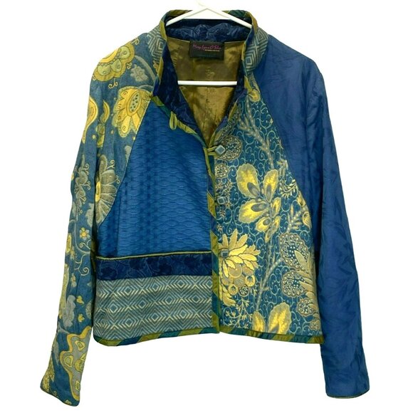 Mary Lynn O'Shea  Jacket Medium Blue Yellow Floral Tapestry Patchwork Design - Picture 4 of 10